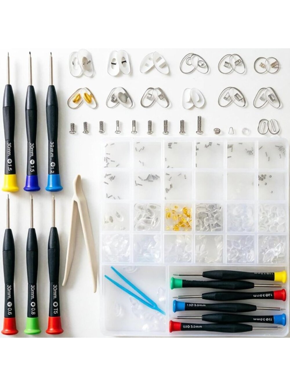 Complete Eyeglass Repair Kit - 220PCS Nose Pads, Screwdrivers, Screws & Tweezers